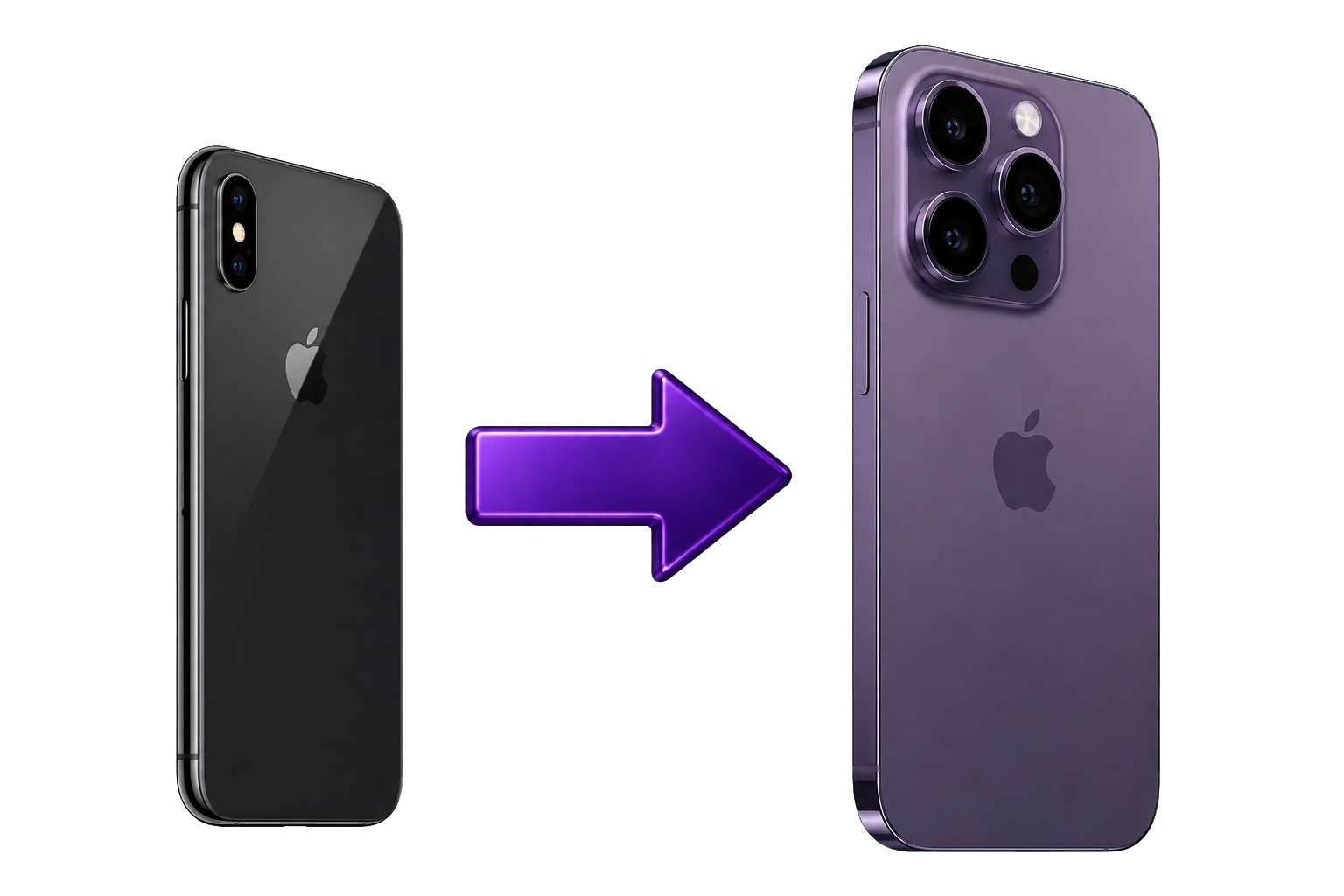Cambio de un iPhone X a un iPhone 17 Pro Max mediante una flecha 3D